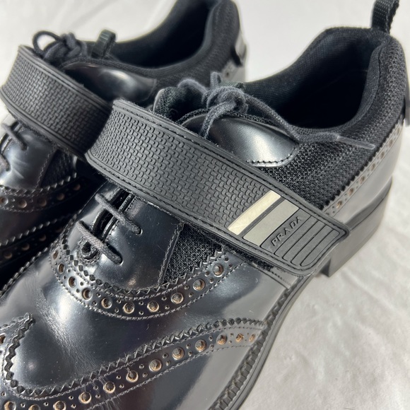 PRADA Black Leather Hook & Loop Men's Wingtin Brogues Oxfords Italy 7UK 8US - Picture 7 of 17